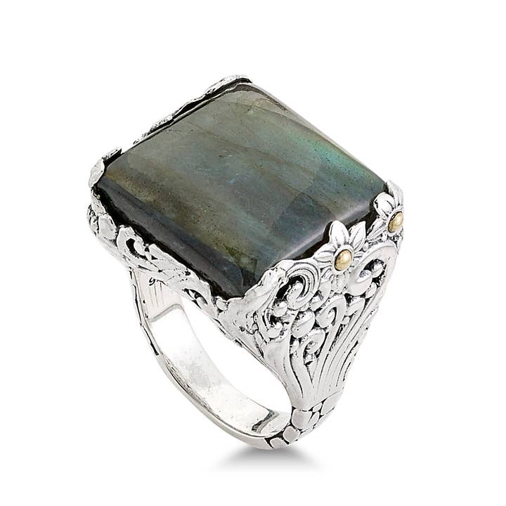 SS/18k Kissen Labradorit Blumenring für den Großhandel von Eli Pebble