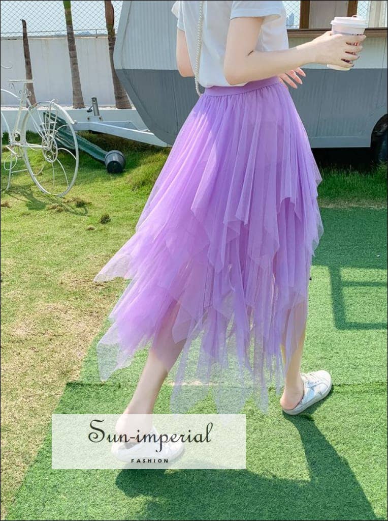 Sun Imperial - Wholesale Skirt - Women's - Tulle Mesh Maxi Skirt High Waist - Asymmetrical Silhouette5