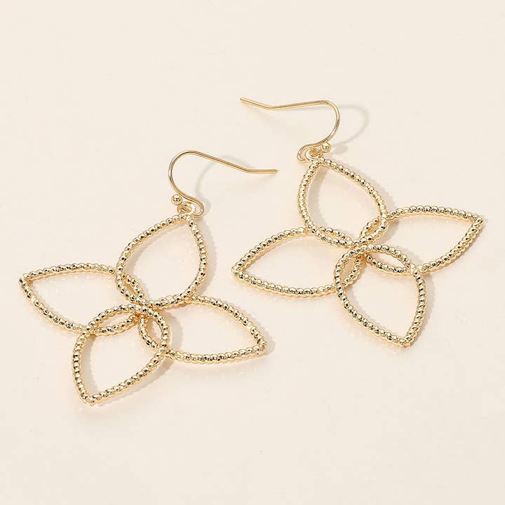 Pendientes colgantes de pétalos de flor abiertos de metal texturizado para venta al por mayor de Sensibling Corp.