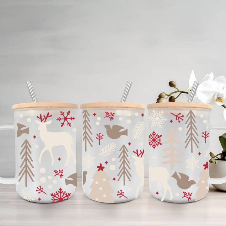Winter Magic | UVDTF | 15oz Mug with Handle, Bamboo Lid & Straw for wholesale by SKS Design Studio