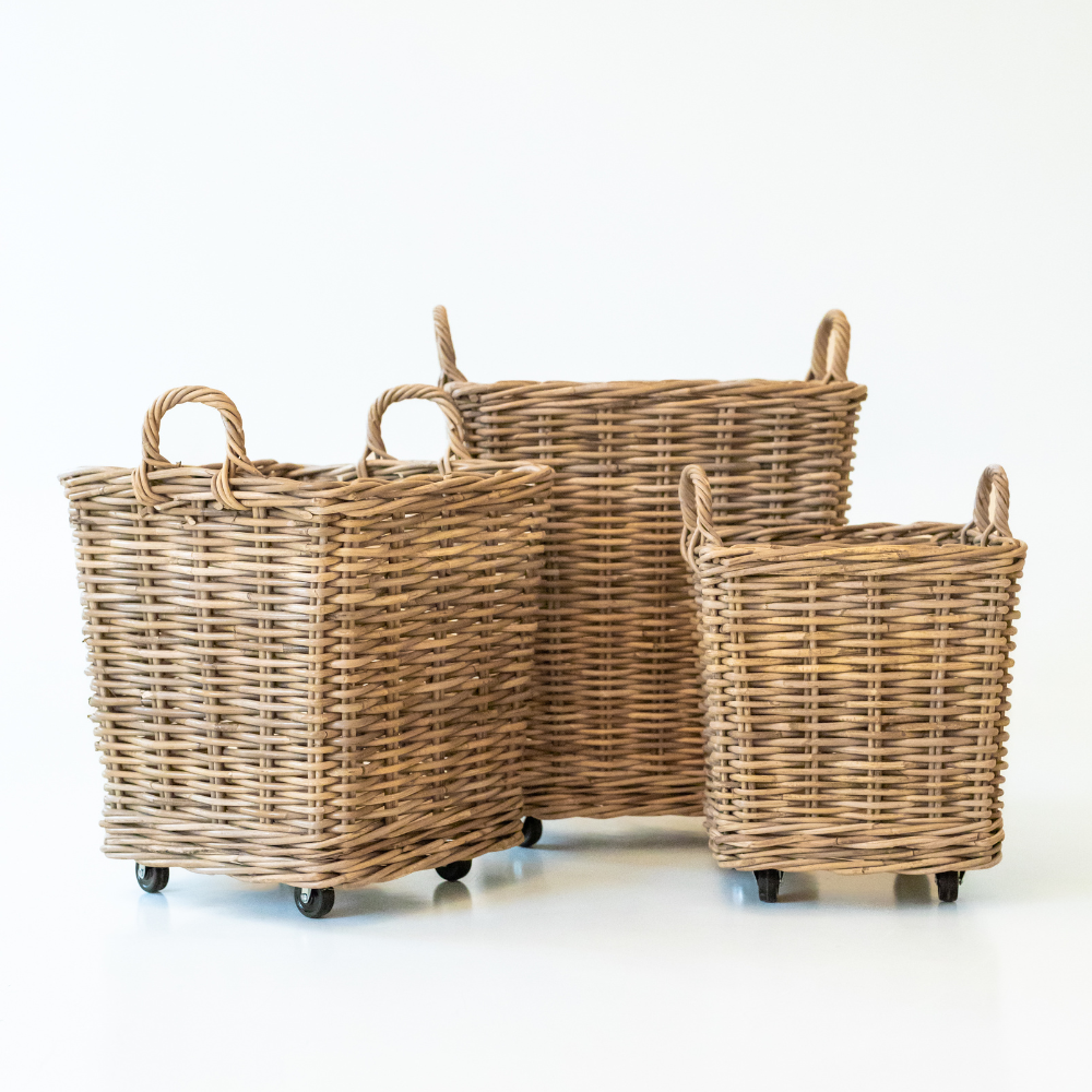 Basketly – Cesta por atacado – Cesto de Armazenamento Quadrado em Rattan com Rodas3