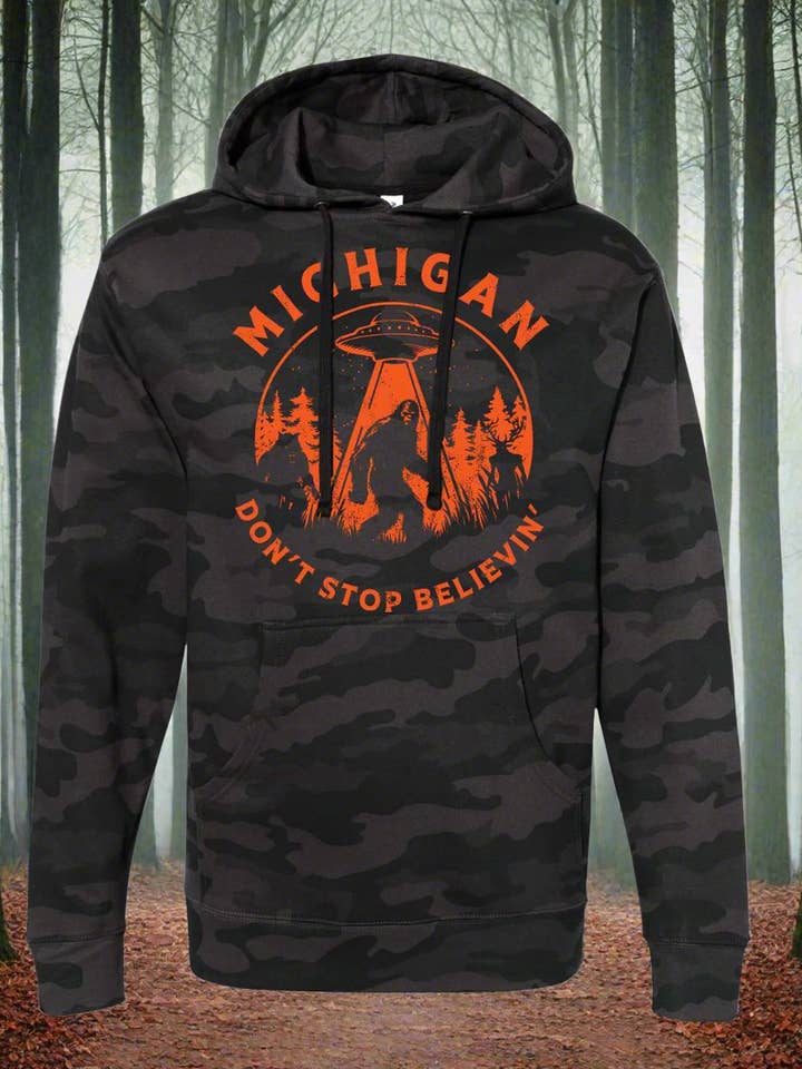 Don't Stop Believin' Michigan Camo Hoodie | A Tee See Tee Exclusive! for wholesale by Idea Farm LLC