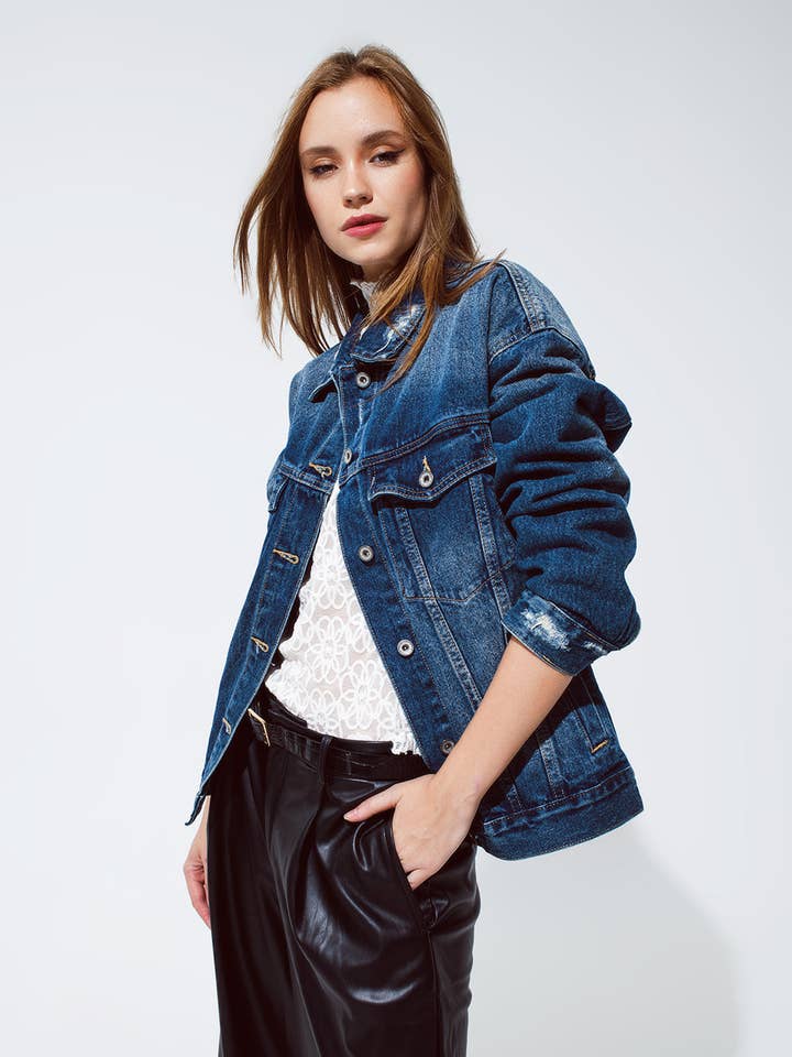 relaxte spijkerjas voor vriendje in donkere wassing voor wholesale door Q2—All Orders:Free Duties for the US,UK,and Canada