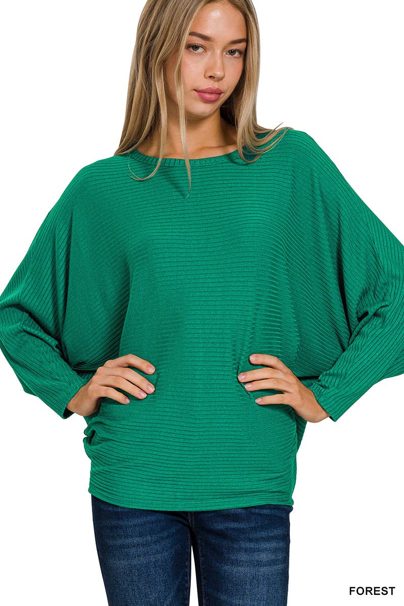 42POPS - Wholesale Knit Sweater - Women's - `.Ribbed Batwing Long Sleeve Boat Neck Sweater1