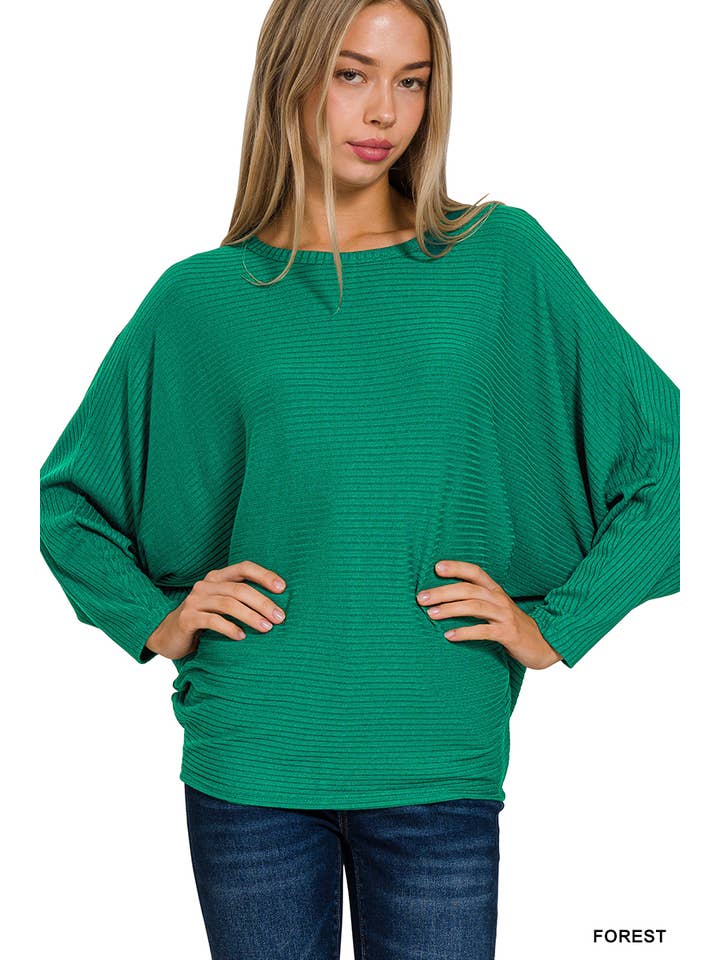 42POPS - Wholesale Knit Sweater - Women's - `.Ribbed Batwing Long Sleeve Boat Neck Sweater1