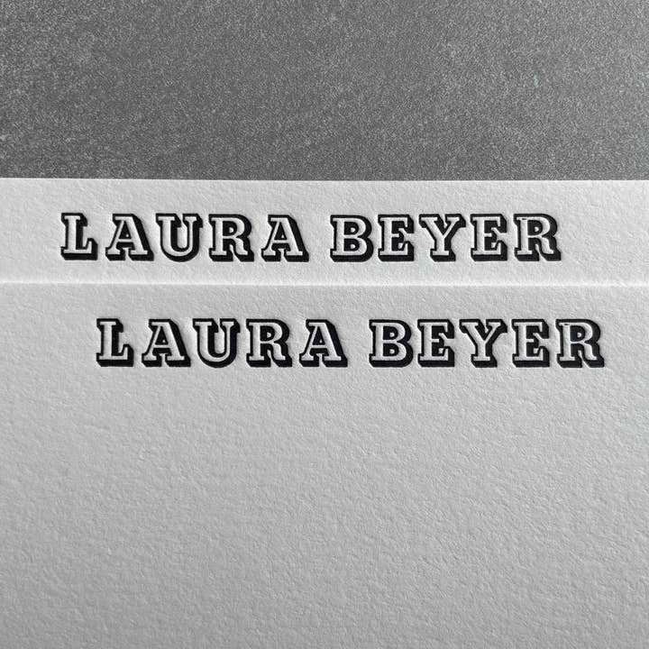 Cheltenham Outline: Custom Name Letterpress Stationery. Personalized Notecards with Envelopes. for wholesale by Hearty Greetings