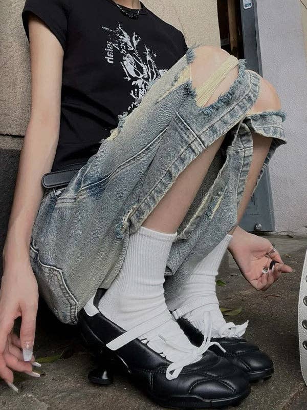 bleu Short en jean usé par le lavage en vente sur Faire3