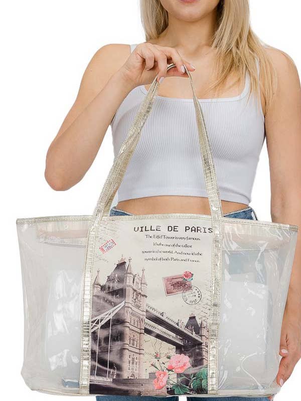 Europe VILLE DE PARIS Clear PVC Tote for wholesale by Cap Zone