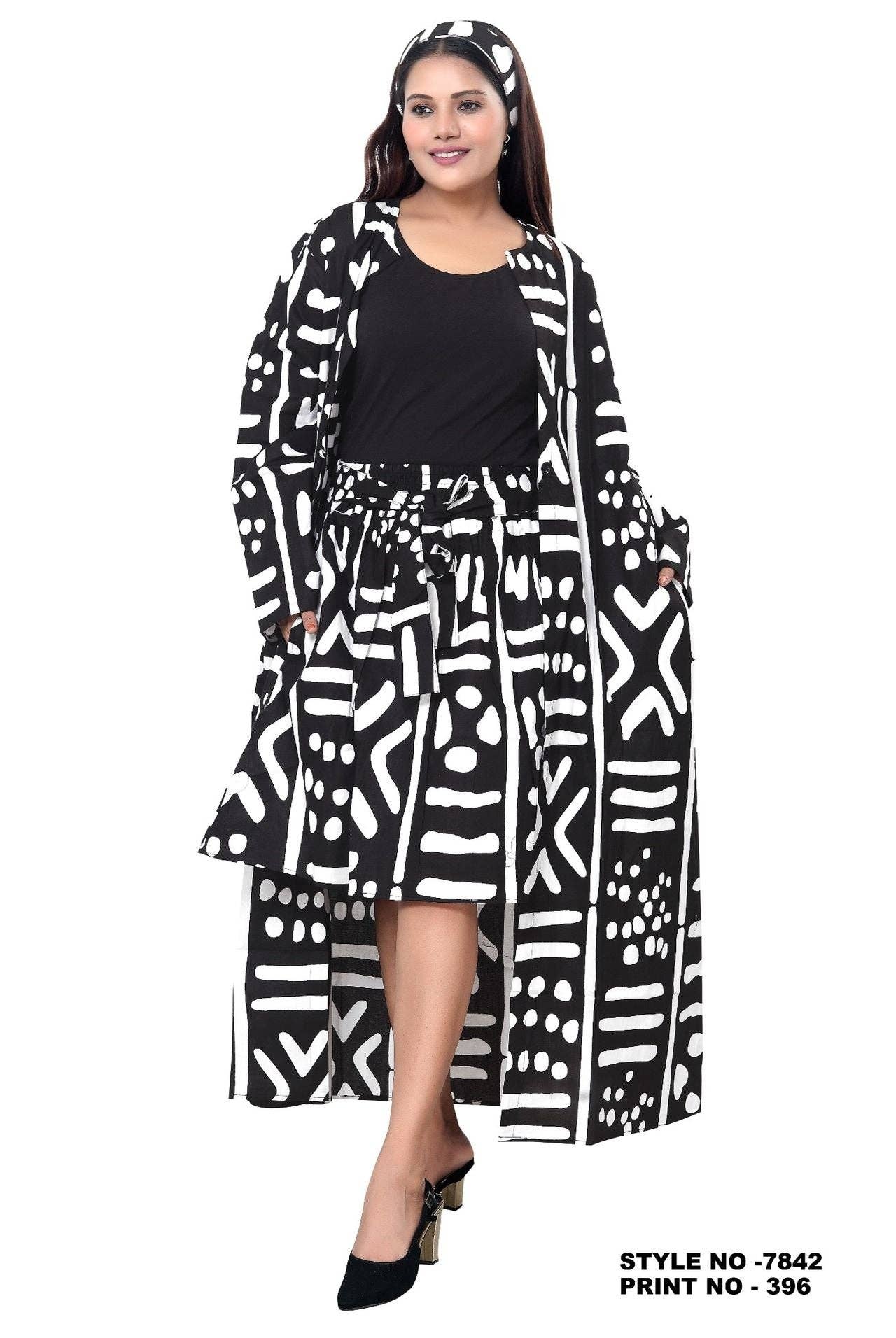KaraChic - Wholesale Top & Skirt Set - Women's - 7842 Authentic African Print 2pc Duster + Short Skirt Set3