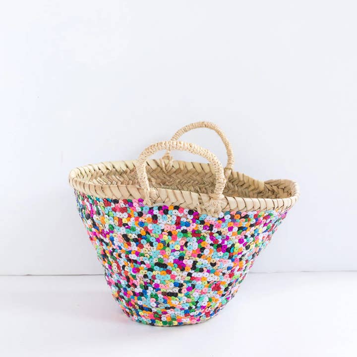DarKech - Wholesale Basket – Kids & baby - Small Sequin Straw Basket, Straw Bag, Nursery Basket