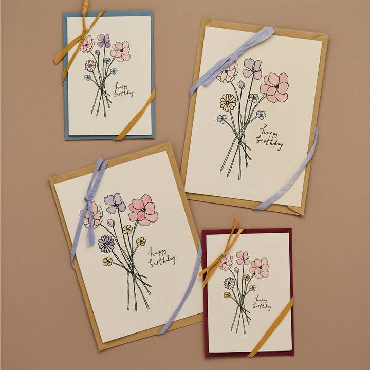 Happy Birthday 'Bouquet of Flowers' card for wholesale by Buddug