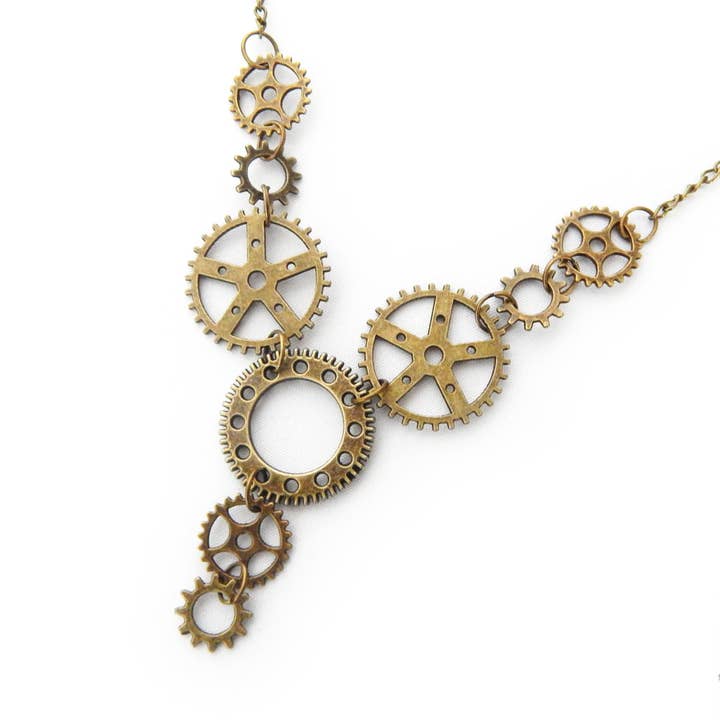 Antique Bronze Gear Necklace - Bronze Steampunk Necklace for wholesale by 8th Sin