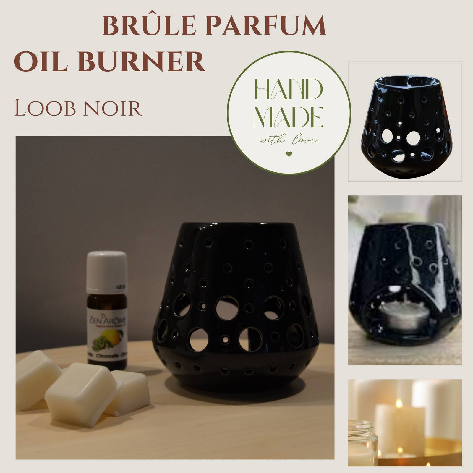 Zen'Arôme - Wholesale Oil warmer - Ceramic Oil and Scented Melts Burner - Black Loob1