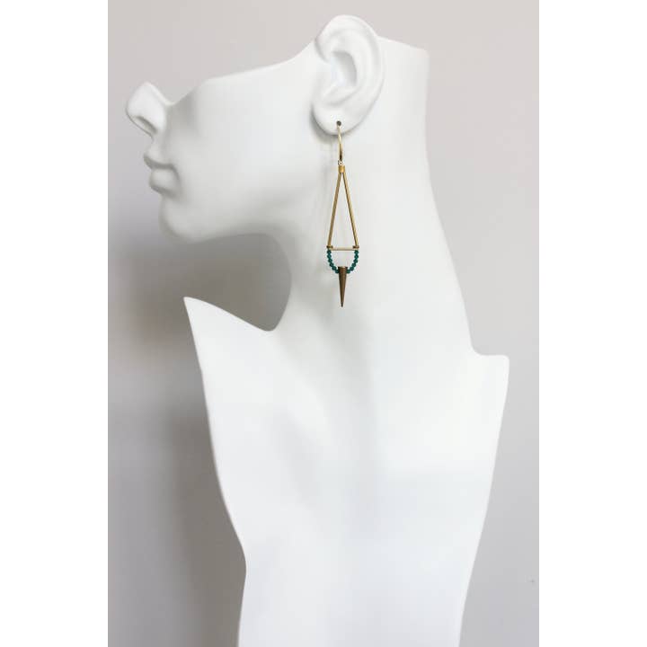 David Aubrey Jewelry - Wholesale Dangle Earrings - FERE100 Geometric green onyx spike earrings1