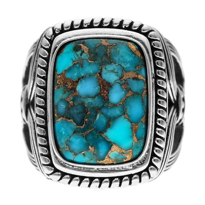 Anello in argento da uomo Turchese Stone Temple per la vendita all'ingrosso da parte di Orus bijoux men