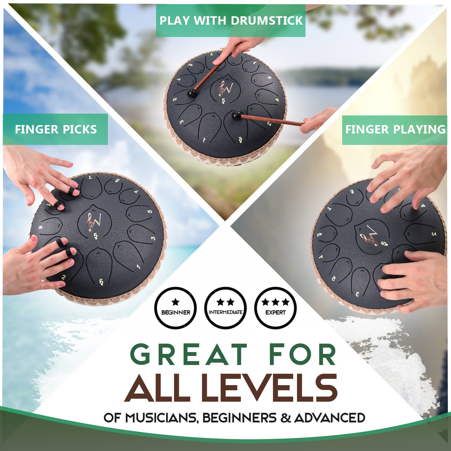 Wise Harmony LLC – Instrumento musical por atacado – Tambor de Língua de Aço de 12 Polegadas - 13 Notas - Tambor de Chuva9