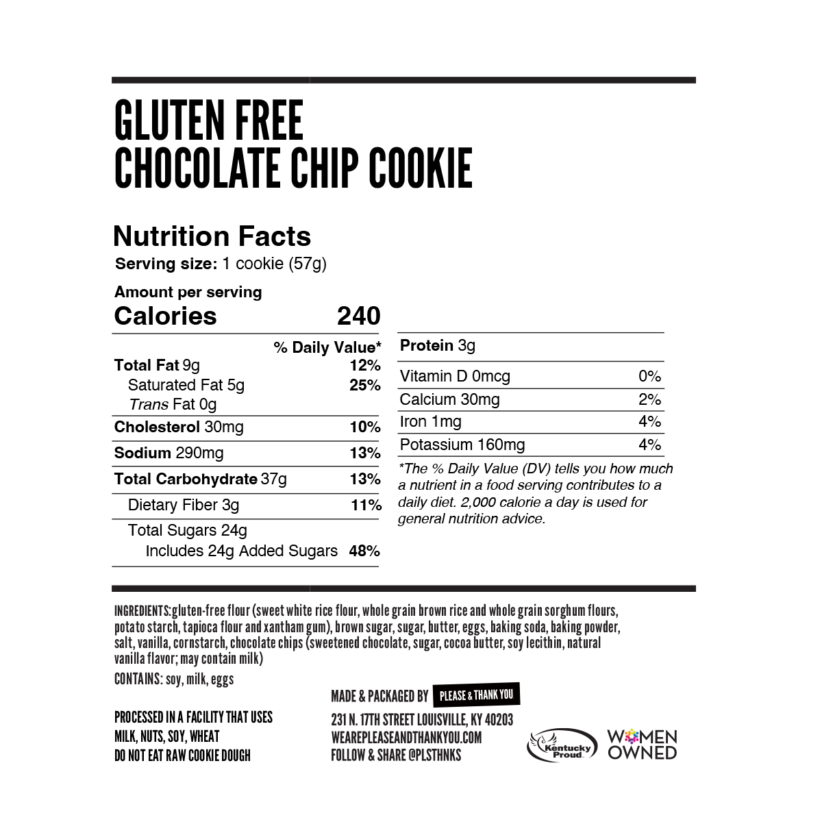 PLEASE & THANK YOU - Wholesale Cookie - GLUTEN FREE CHOCOLATE CHIP COOKIE DOUGH TUBES 8