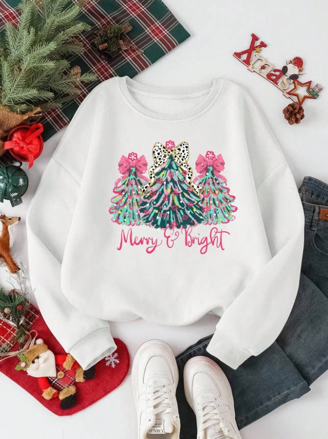 Rosa Clothing - Wholesale Sweatshirt - Women's - Merry & Bright christmas tree santa crew sweatshirt8