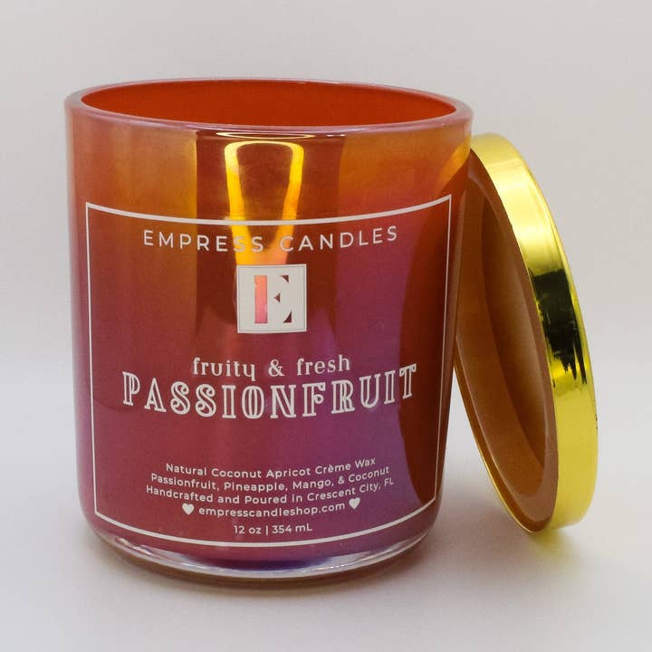 Natural Nontoxic & Vegan Long Burning Time Passionfruit Mango Candle for wholesale by Empress Candles