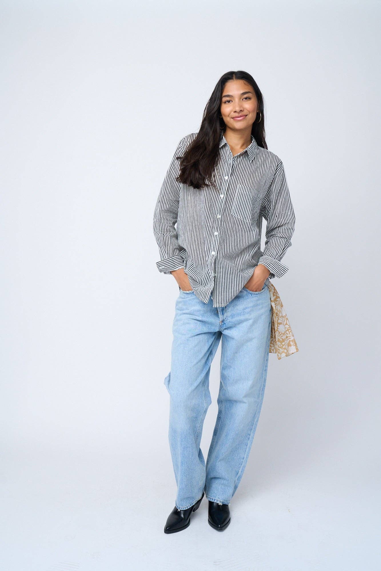 and for Good – Großhandel Hemd mit Button-down-Kragen – Damen – Good Boyfriend Shirt - Herrenmode Stripe Schwarz7