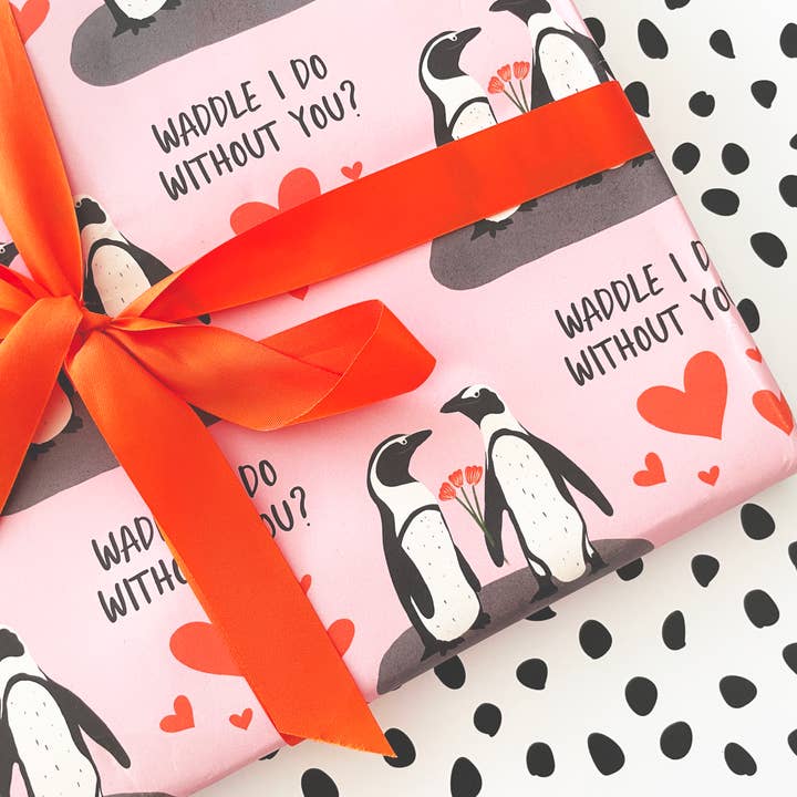 Tikkled Pink - Wholesale Flat Wrap - Waddle I Do Wrapping Paper | Anniversary Gift Wrap Sheets