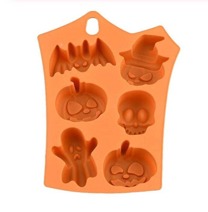 Starlight Wholesale LLC. - Wholesale Craft Supplies - Halloween Silicone Great for Baking, Candles, Wax Tarts or Soap Making. 6 Cavities - Pumpkin, Ghost, Bat, Skull Halloween Silicone Mold1
