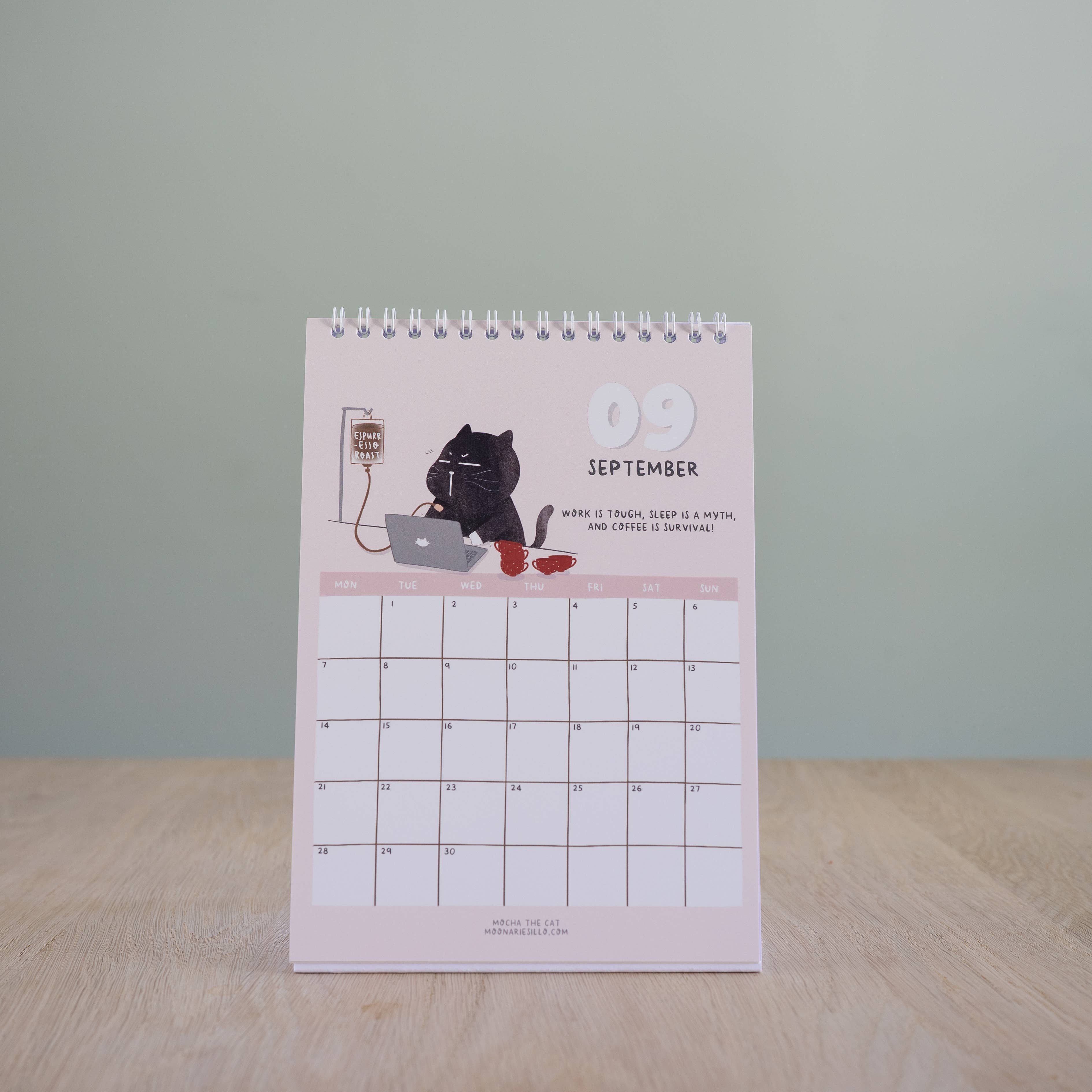 Moonaries illo - Wholesale Calendar - Cute Black Cat Desk Calendar 2026 - A5 portrait9
