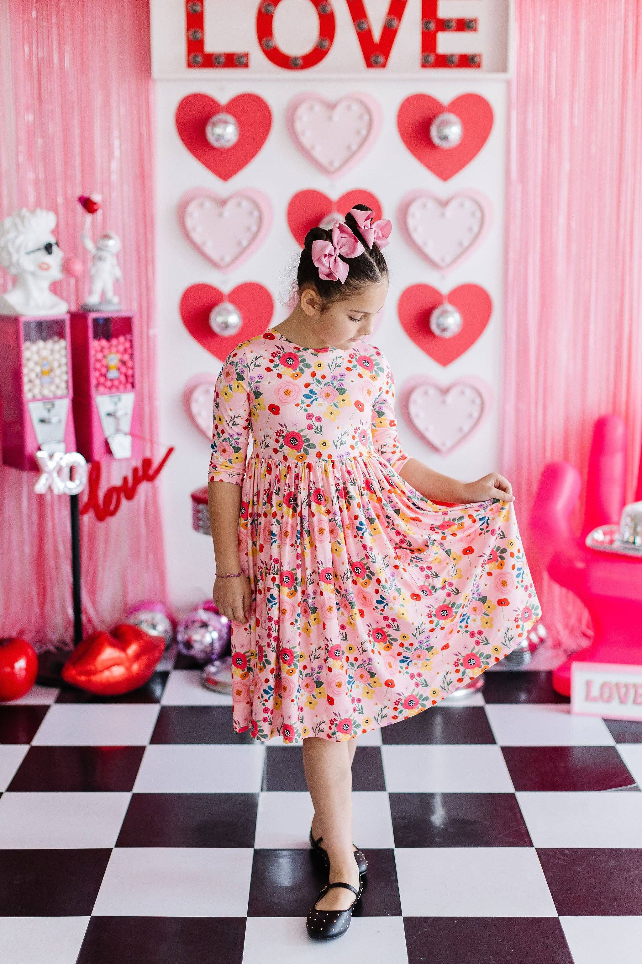 Mila & Rose - Wholesale Dress - Kids - Bouquet Beauty 3/4 Sleeve Pocket Twirl Dress
