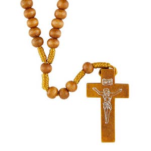 Olive Wood Cord Rosary with earth and Blessed Mother center piece