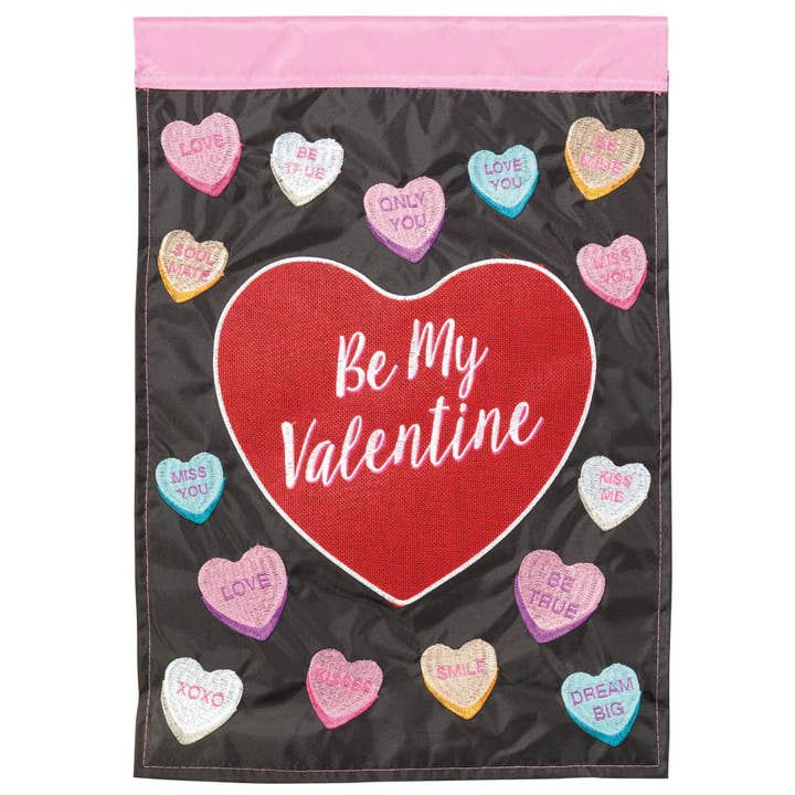 Flag Candy Hearts Burlap Polyester 29x42 for wholesale by Dicksons