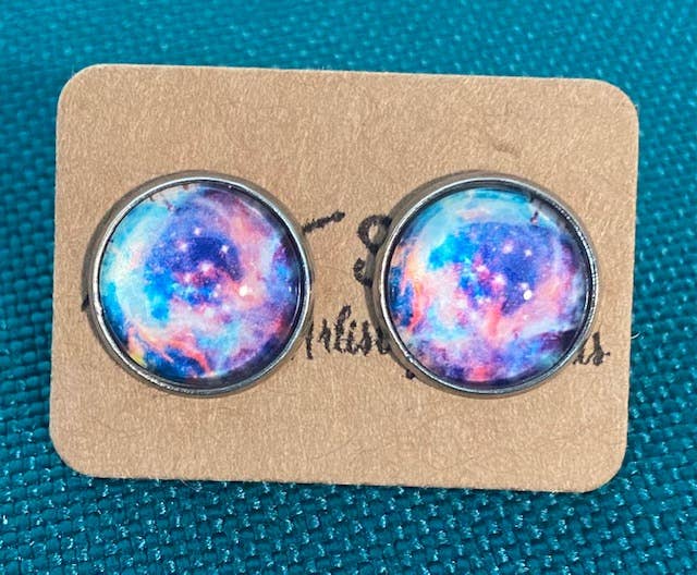SMA Artistry Creations - Wholesale Stud/Post Earrings - 12mm Galaxy design glass cabochon stud earrings31