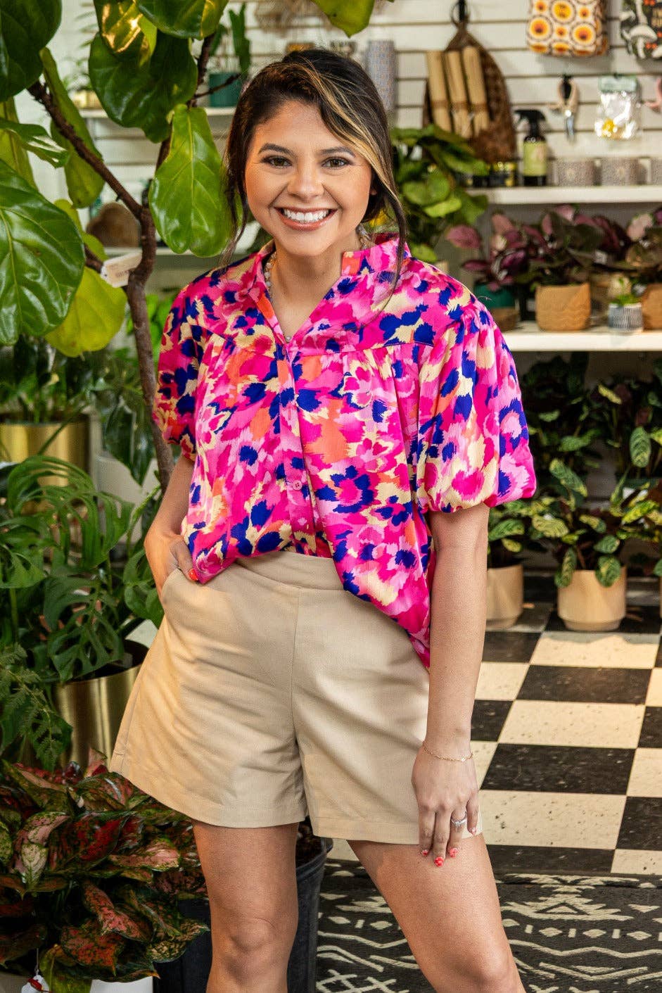 Pink & Purple Leopard Button-Up Blouse for wholesale on Faire10