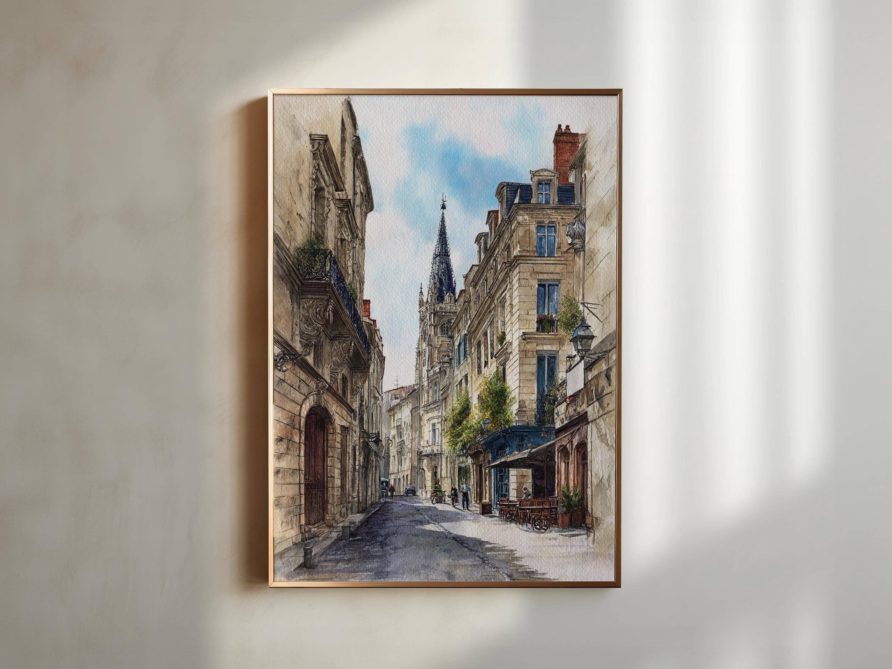 Premium Travel Art – Impressão artística por atacado – Arte em Aquarela de Bordeaux Impressão de Viagem Bordeaux França Obra de Arte de Bordeaux França Decoração França Arte de Parede Bordeaux FR2