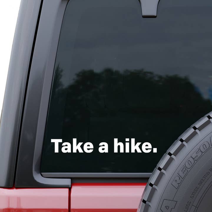 Take a Hike. White Vinyl Car Window Decal (Packaged) for wholesale by Coastal Creators of Connecticut