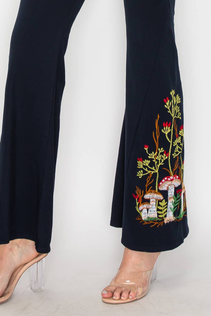 T-Party - Wholesale Pants - Women's - Mushroom Embroidery Foldover Waist Flare Leg Pants8