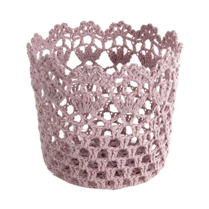 5x5" Pink Cotton Lace Basket for wholesale by A&B Home Group Inc.