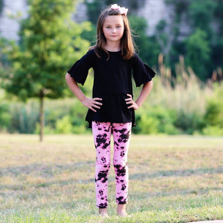 AnnLoren - Wholesale Fashion Leggings - Kids - AnnLoren Girls Leggings Black & Pink Tie Dye Kids Clothing4