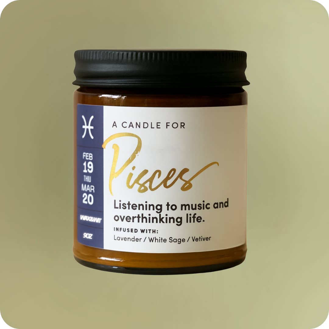 Wax &. Wit Candles - Wholesale Jar/Filled Candle - PISCES Feb 19-Mar 20 Water Element