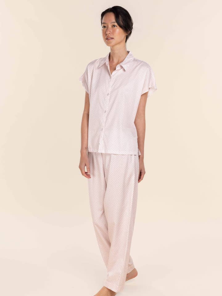 Cotton Pyjama Long Summer Set - Marlie Diamond Pink for wholesale by Gingerlilly