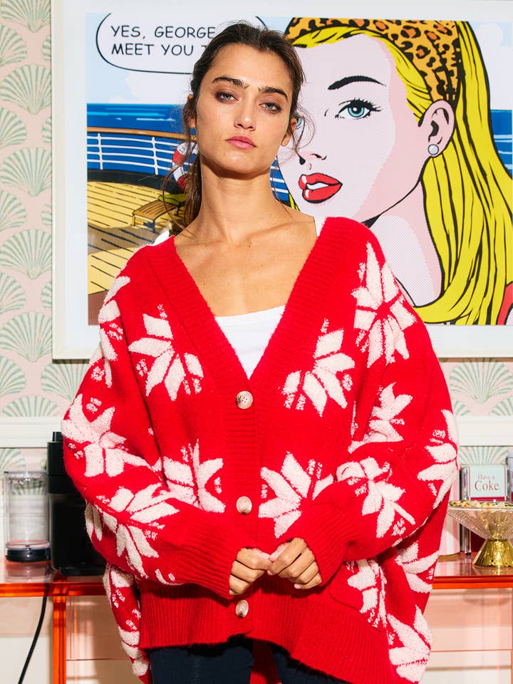 BUCKETLIST INC - Wholesale Cardigan - Women's - IT1670G Oversized Winter Star Snowflake Sweater Cardigan0