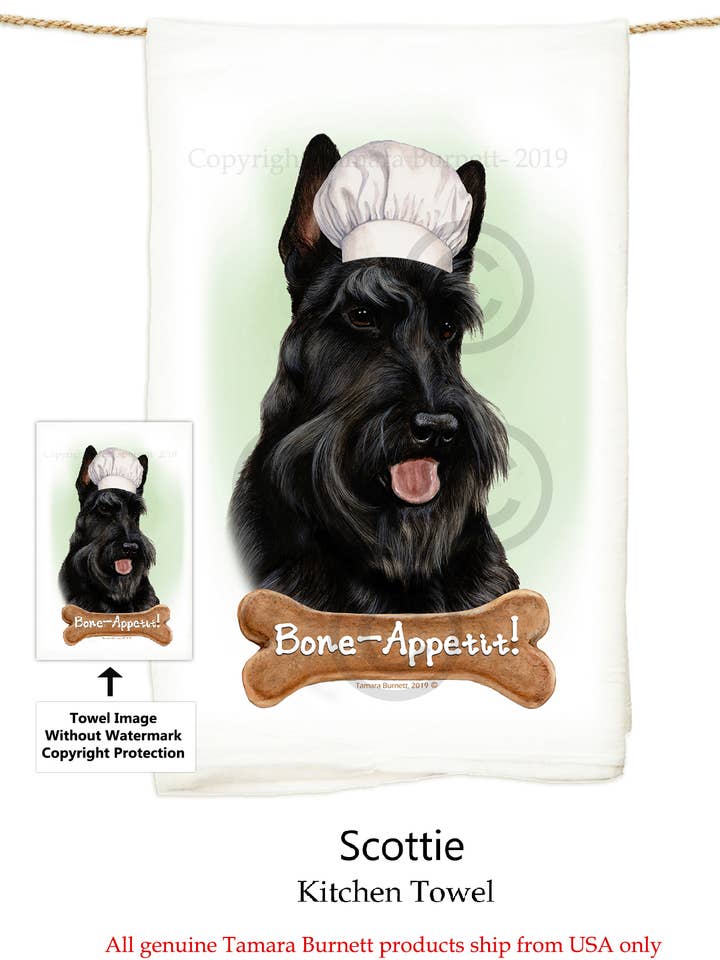 Skotsk Terrier vit mjöl säck kökshandduk för wholesale av Pet Gifts USA, LLC