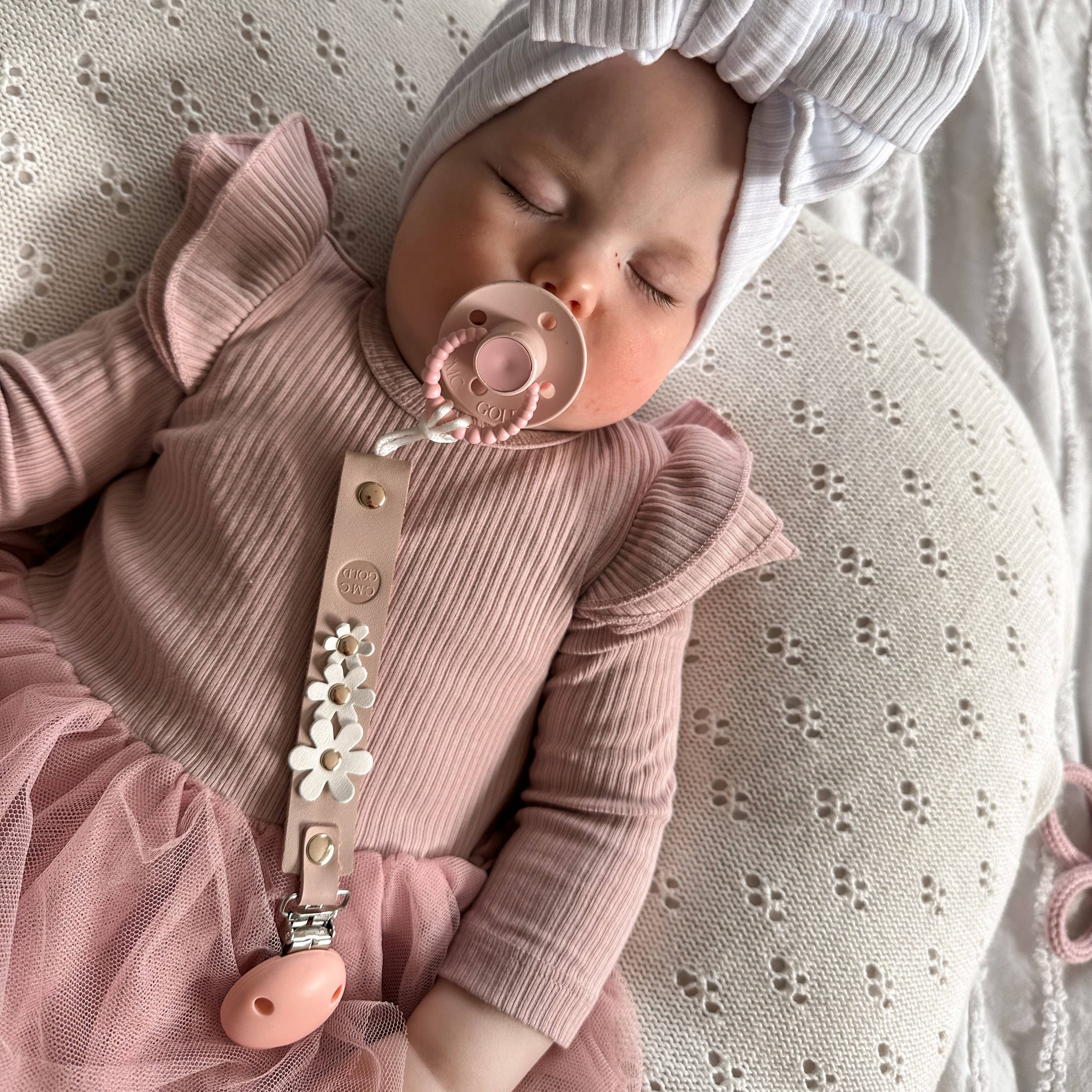 CMC Gold - Wholesale Pacifier clip – Baby - Coloured Floral Leather Dummy Clips3