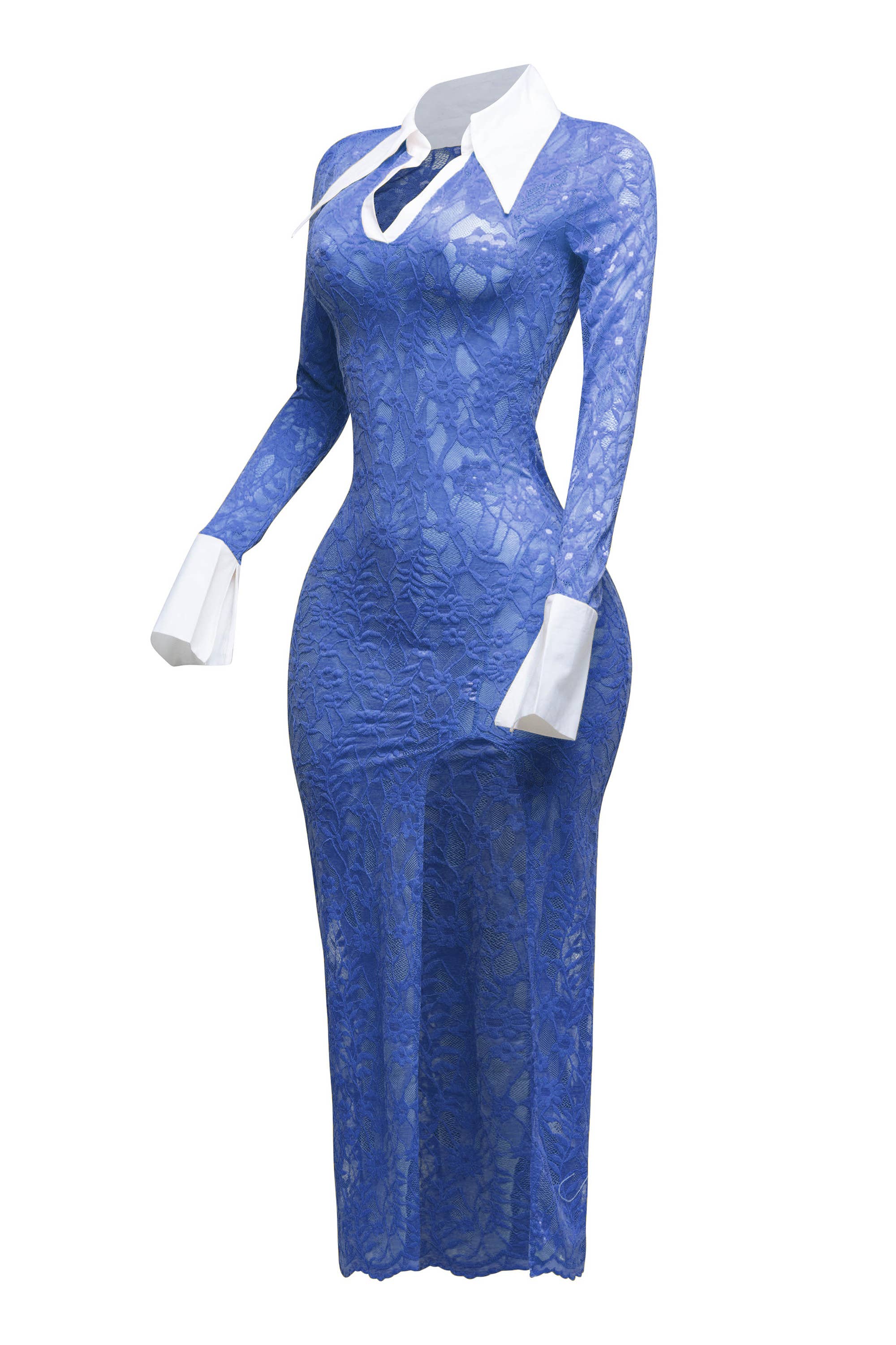 K Too - Vendita all'ingrosso Vestito - Donna - Abito lungo in pizzo con colletto Accent e spacco6