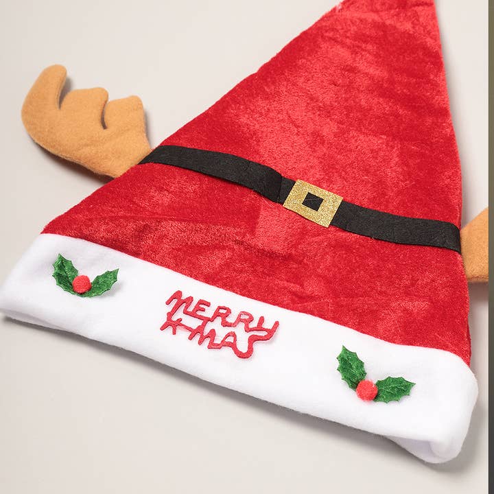Red LED Light-Up Christmas Reindeer Santa Hat for wholesale on Faire1