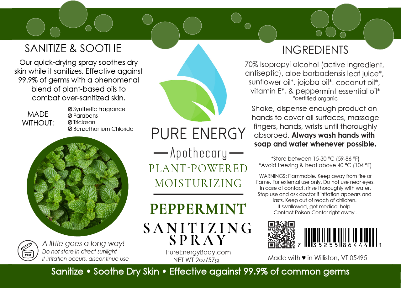 Pure Energy Apothecary – wholesale Hand sanitiser – Hand Sanitizer Spray - 2 oz Travel Size (Peppermint)1