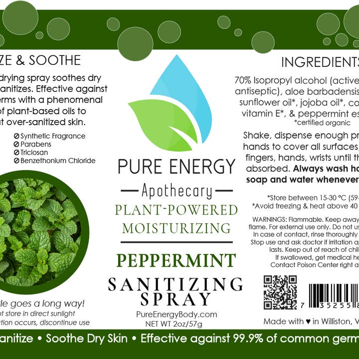 Pure Energy Apothecary – wholesale Hand sanitiser – Hand Sanitizer Spray - 2 oz Travel Size (Peppermint)1