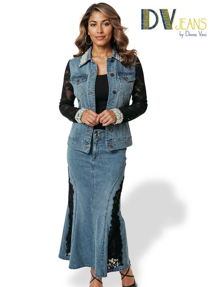 Donna Vinci JEANS, Style 8519 - 2pc. Jacket & Skirt Set for wholesale by Donna Vinci