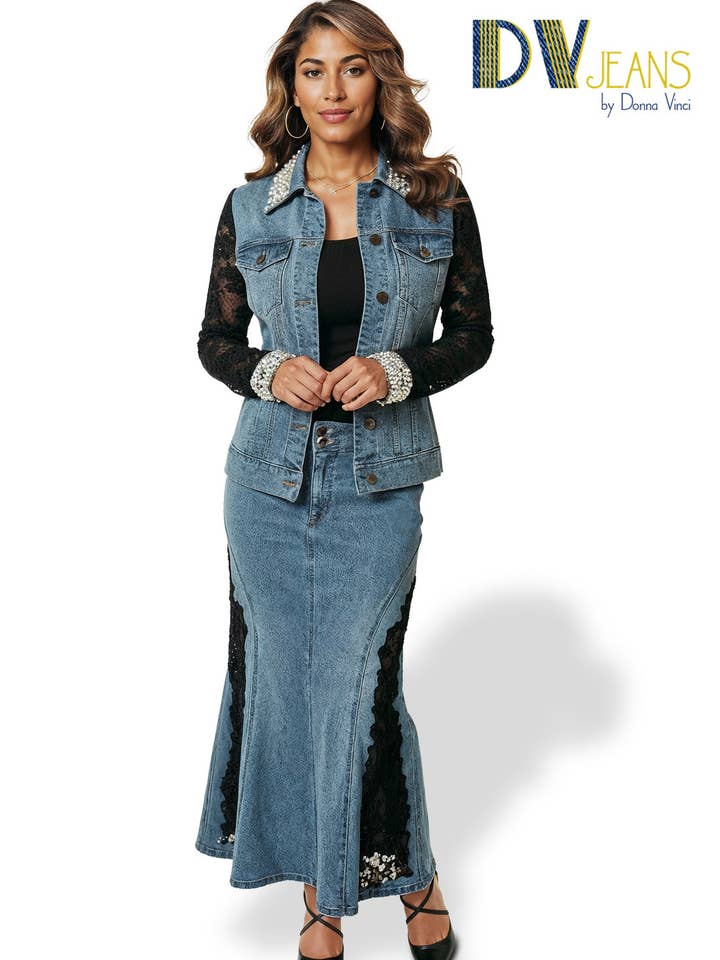 Donna Vinci JEANS, Estilo 8519 - Conjunto de Chaqueta y Falda de 2 piezas para venta al por mayor de Love The Queen