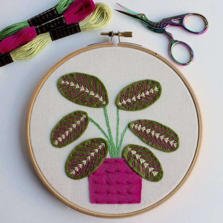Prayer Plant Felt Embroidery Kit for wholesale by Embellished Elephant