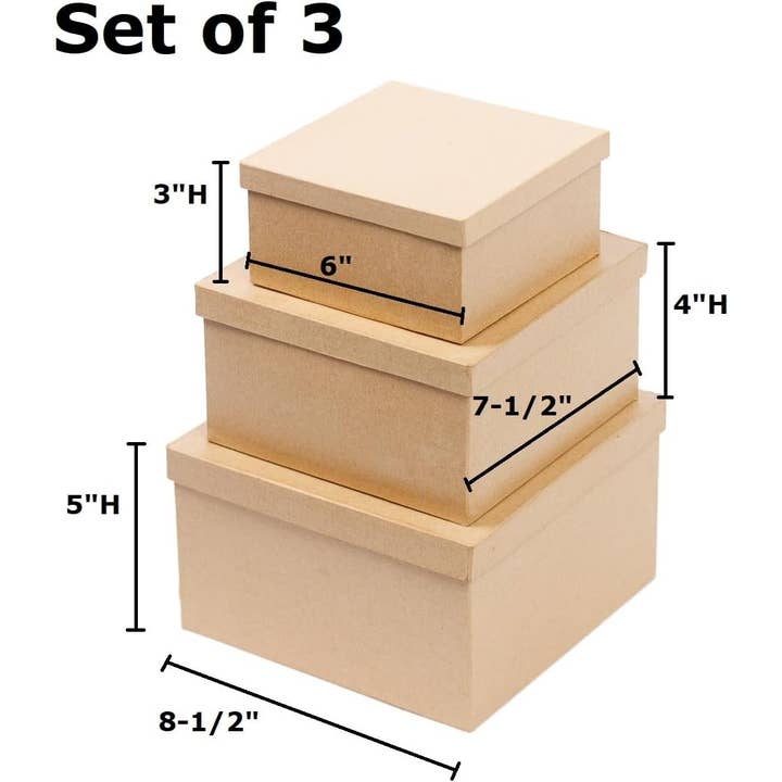 Factory Direct Craft - Wholesale Decorative box - Premade 3-Piece Nested Paper Mache Square Box Set5